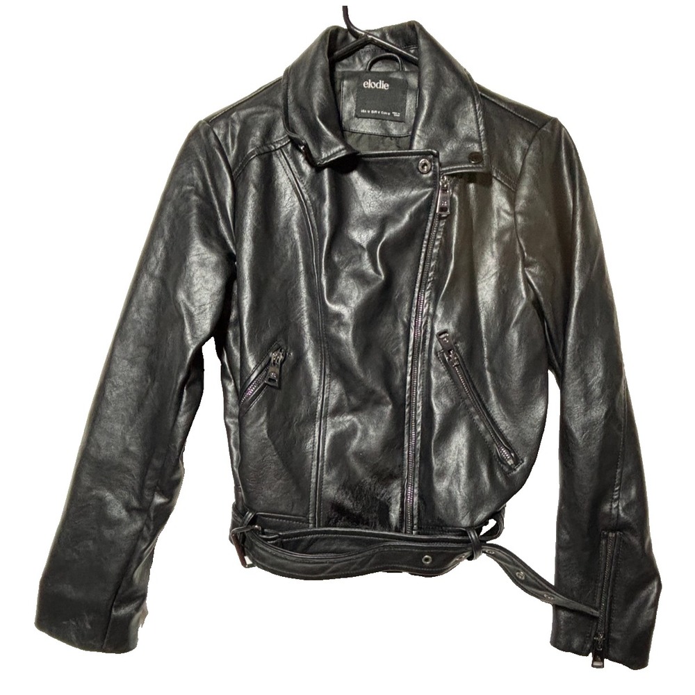 Elodie Women's Size MEDUM Black Viscose Moto Biker Belt Jacket